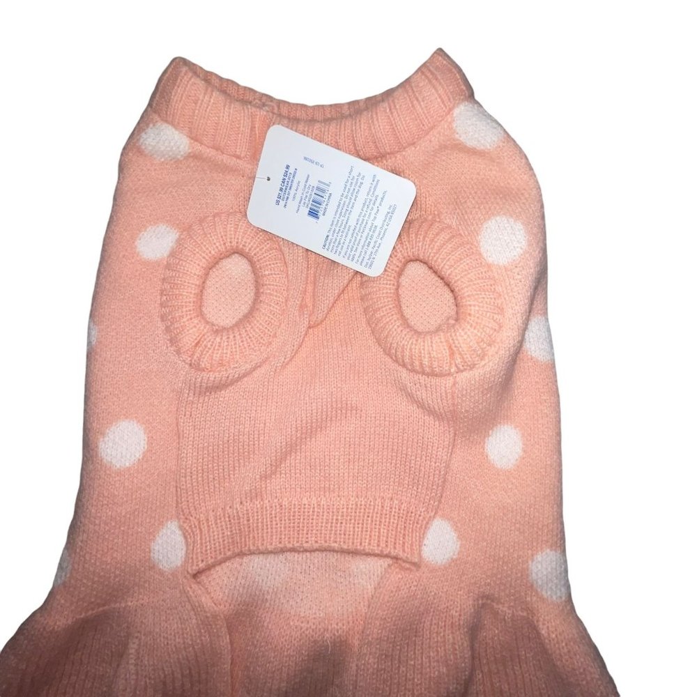 NWT Top Paw Pink Polka Dot Ruffled Skirt Bow Pullover Sweater Dress Dog L - Picture 5 of 6